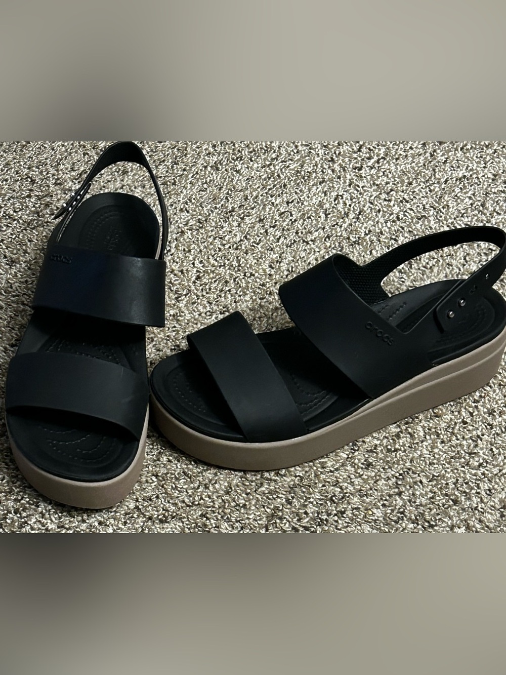 CROCS Women's Black Brooklyn Sandal with Tan Platform